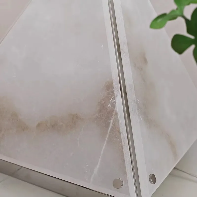 Triangular pyramid marble lampshade light luxury design wrought iron bedside E27 hotel restaurant LED sofa desk lamp