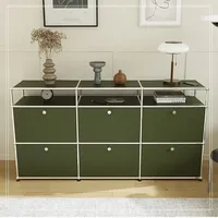 Fashion Olive Green Modern Stainless Steel Chest of Drawers, TV Cabinet Storage Module Combination Sideboard Cabinet Living Room
