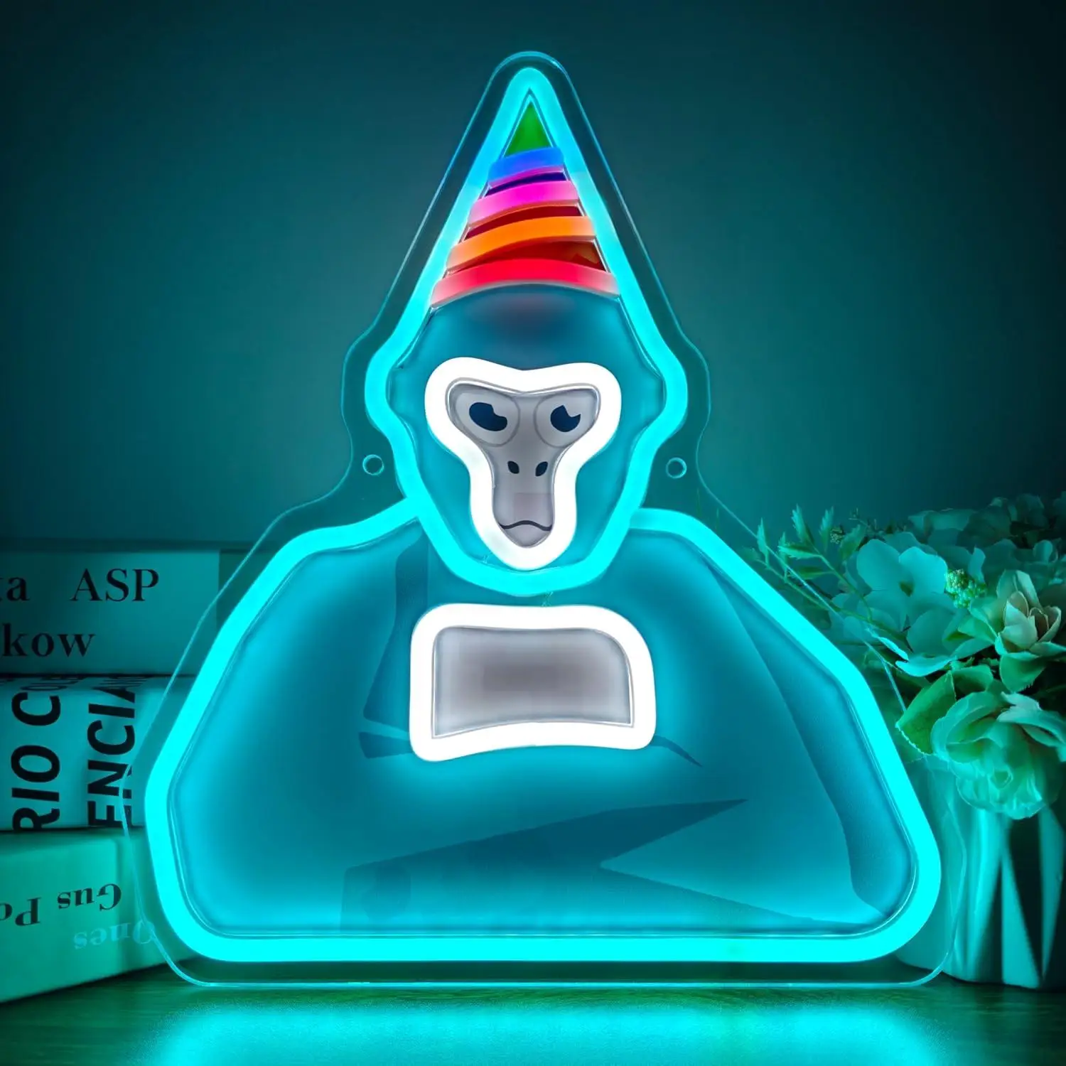 

Gorilla Neon Sign Cute Monkey with Party Hat Sign for Game Room Bedroom Birthday Party Wall Decor Mini Games Fans Holiday Gift