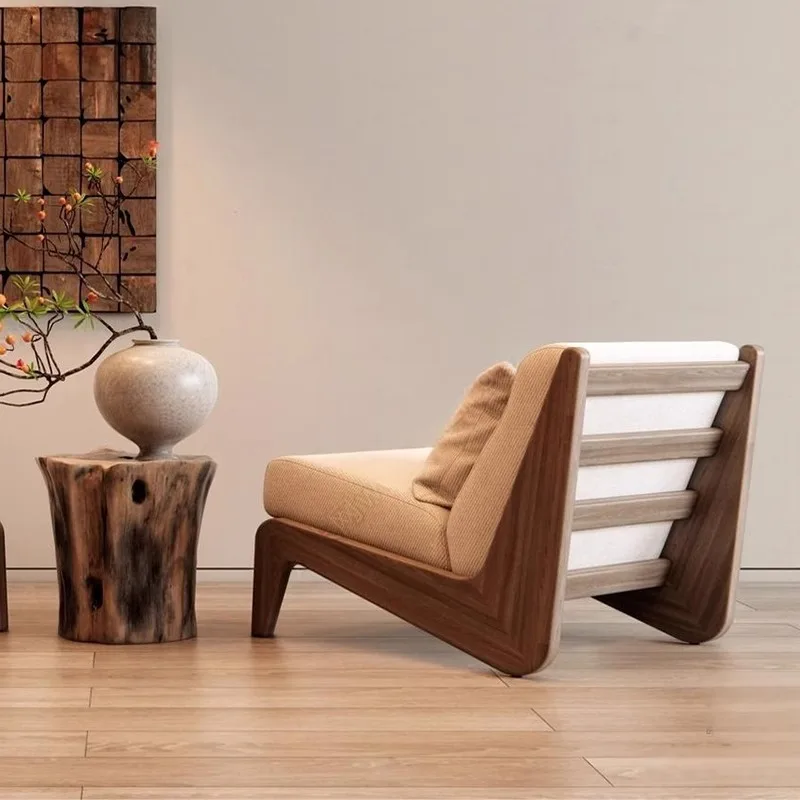 #French Mid Century Home Single Sofa Chair Solid Wood Elegant Leisure Backrest Designer Balcony Lounge Chair