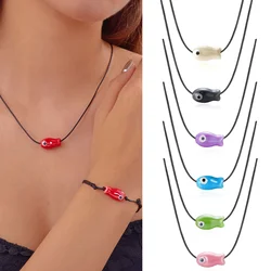 Colorful Ceramic Fish Necklace for Women Men Minimalist Romantic Small Fish Rope Braided Necklace Sweet Party Jewelry Gifts