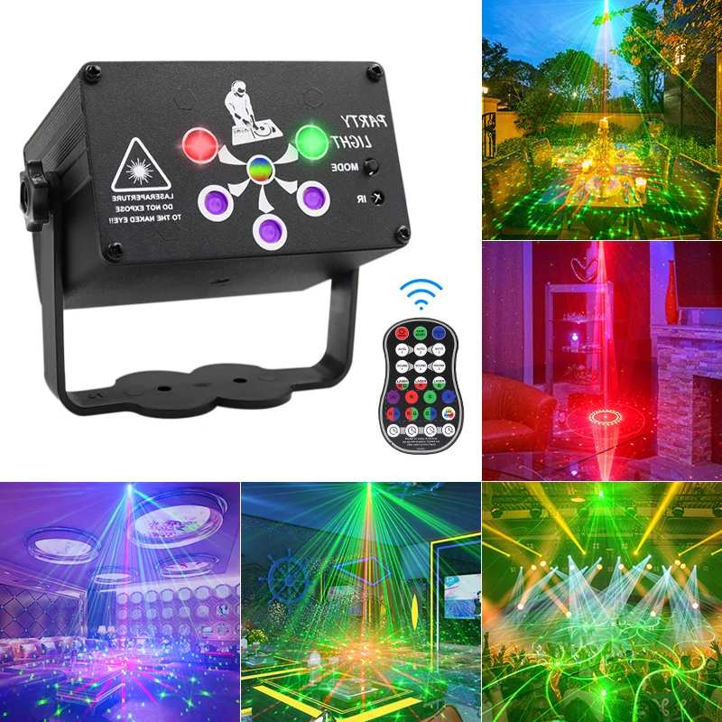 Imagem -03 - Projetor Laser Usb para Casa Luz Disco Som Mini Lazer Luzes de Festa Controle Remoto Rgb Strobe Iluminação de Palco Bateria dj