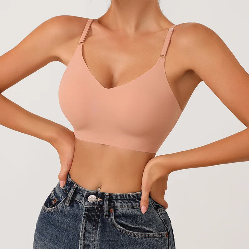 Sutiãs macios de verão para mulheres sem costura sem fio push up acolchoado básico colheita top senhoras bralette