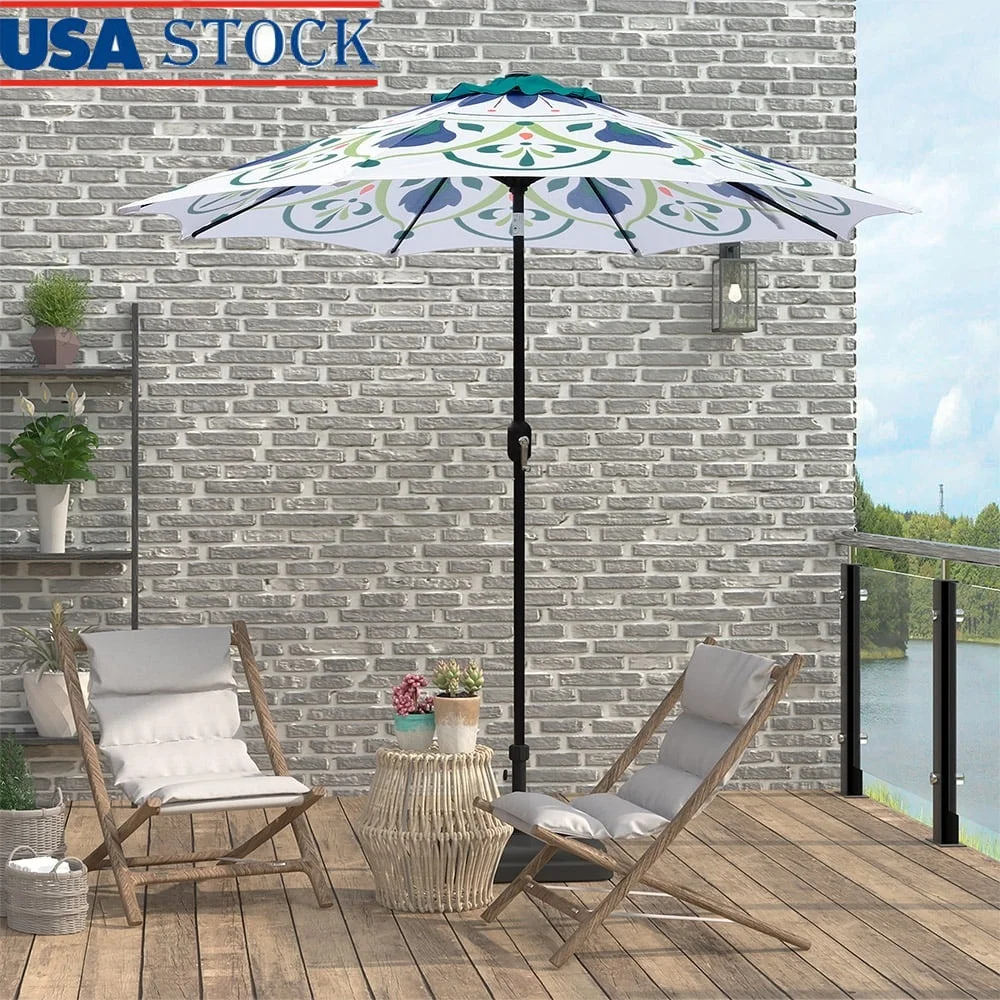

9ft Multicolor Crank Patio Umbrella Fade Resistant Polyester Canopy Adjustable Tilt Outdoor Market Shade with Vent Stable