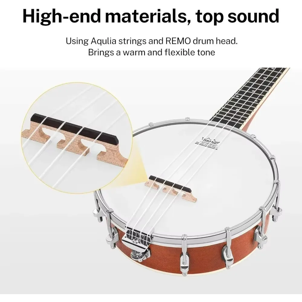 4 String Banjo Ukulele Kit Stringed Instrument for Adult Beginners with Banjo Tuner Gig Bag Pick, Skeleton Stringed Instruments