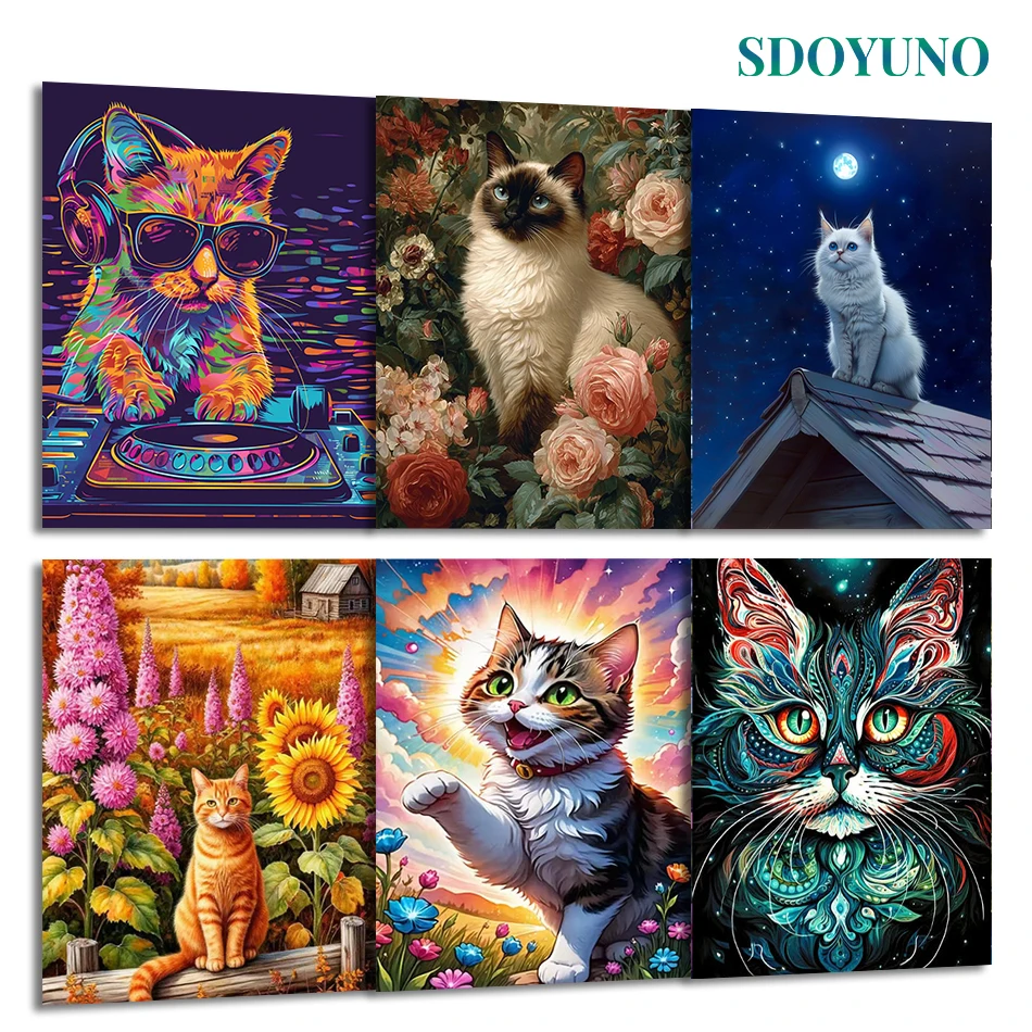 

SDOYUNO Painting By Numbers Draw For Adults Diy Set Markers By Numbers Picture Paint Animals Cat Handiwork Acrylic Canvas Kits