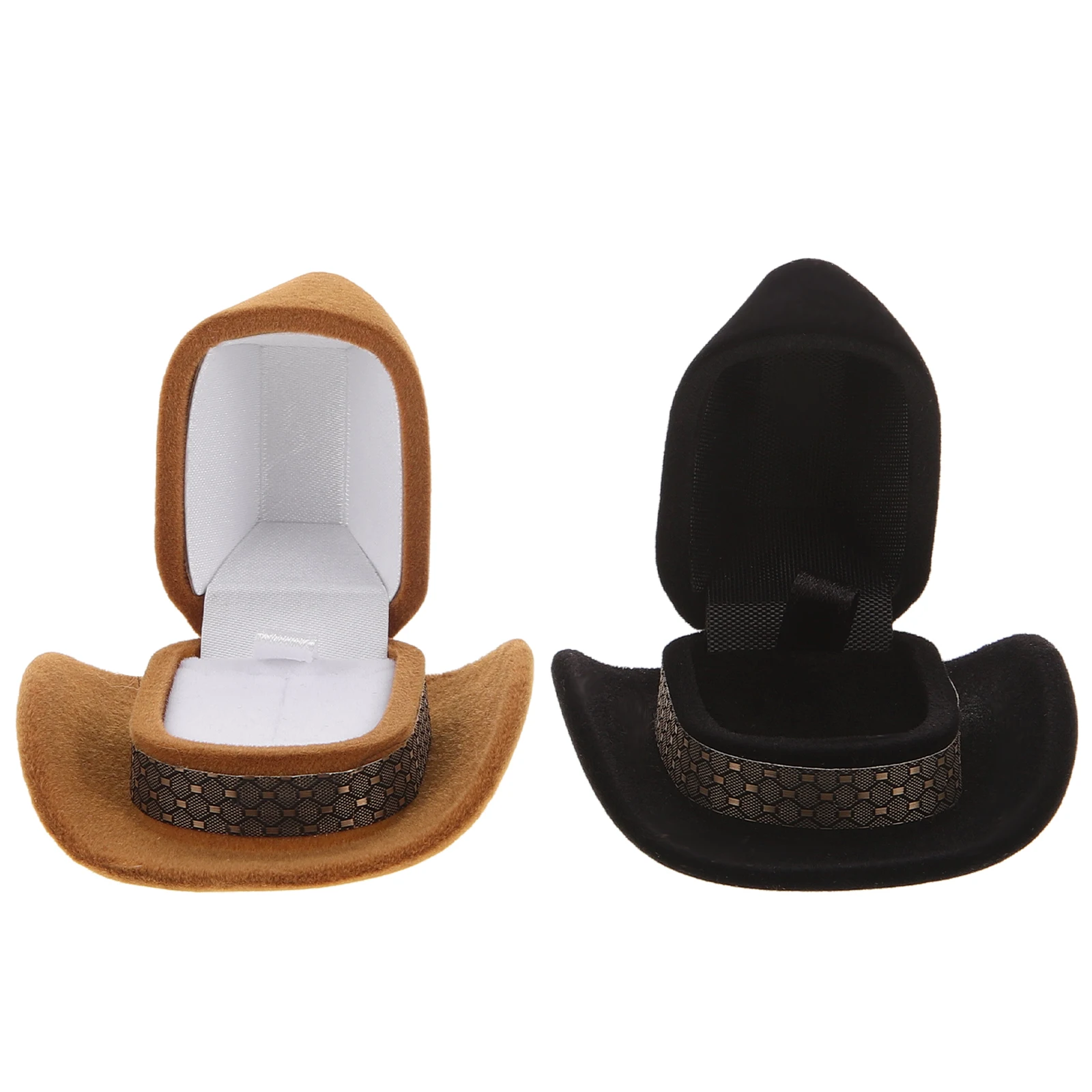 2Pcs Ring Box Jewelry Storage Box Hat Shape for Engagement Wedding Proposal Rings Holder Compact Lightweight Travel Home