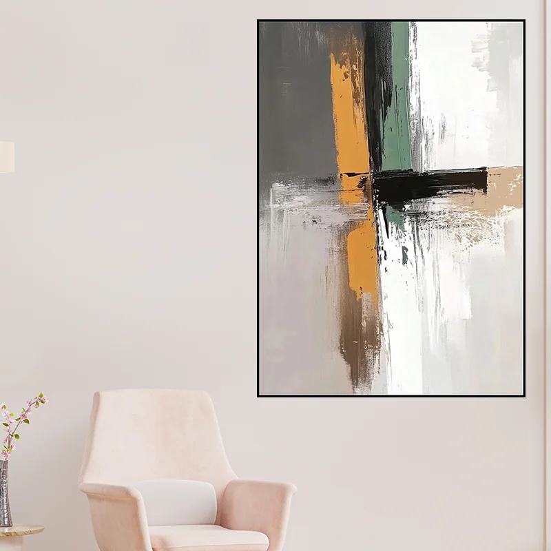 Pintura al óleo pintada a mano pura abstracta, imagen colgante para habitación, pintura de decoración minimalista moderna, carta de sentido de textura de entrada