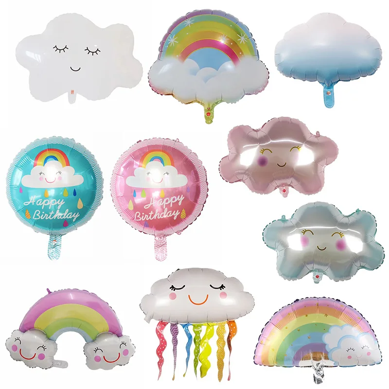 White Smile Rainbow Cloud Foil Balloon Happy Birthday Balloons Helium Air Globos Rainbow Birthday Party Decoration Baby Shower