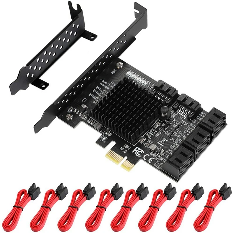 

Pcie To SATA Card 8 Port 6G SATA Controller Expansion Card With 8 SATA Cables Low Profile Bracket Adapter For Desktop PC