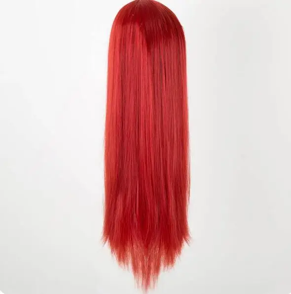 Wig merah bagian tengah sintetis rambut lurus panjang kostum wanita serat tahan panas Cosplay karnaval