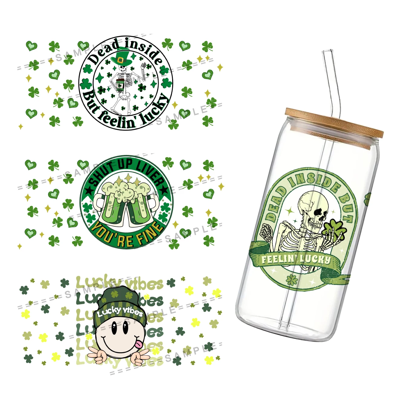 Saint Patrick's Day Theme For Libbey 16oz Can Glass 3D Waterproof UV DTF Coffee Can Wrap Libbey Glass Wrap