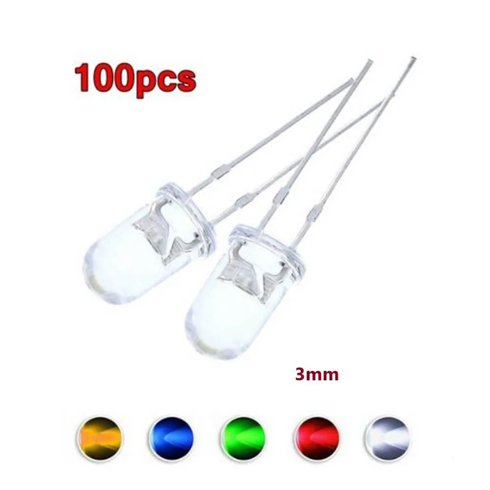 

5mm Super Bright LED Bulbs in Red/Blue/Green/White/Yellow Available in 100PCS for Maximum Brightness and Longevity