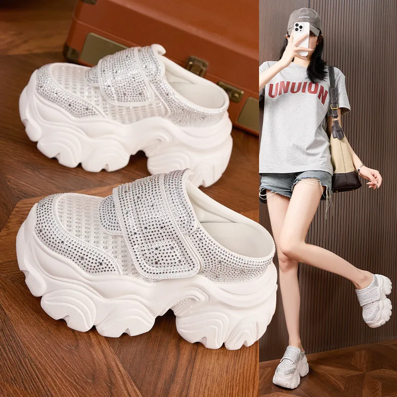 

Женские летние модные сандалии на платформе 10 см со стразами и эффектом увеличения роста, с подошвой из пены с эффектом памяти