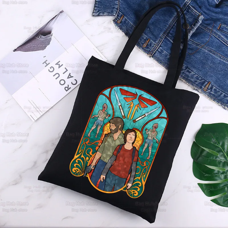 The Last of Us Joel Ellie Canvas Black Shopping Firefly Tote Bag Reusable Infected Stage 3 Shoulder Book Bag Fireflies Handbag