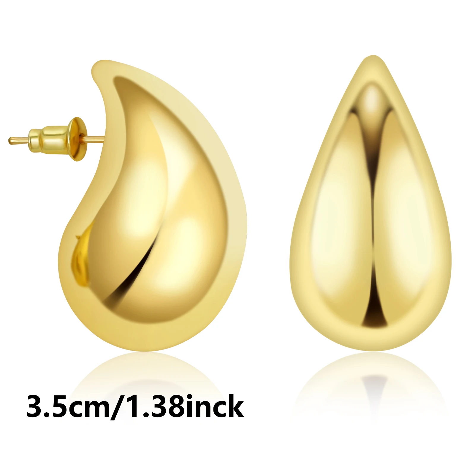

New In Vintage Gold Plated Chunky Dome Drop Earrings for Women Glossy Stainless Steel Thick Teardrop Earrings Lightweight Hoops