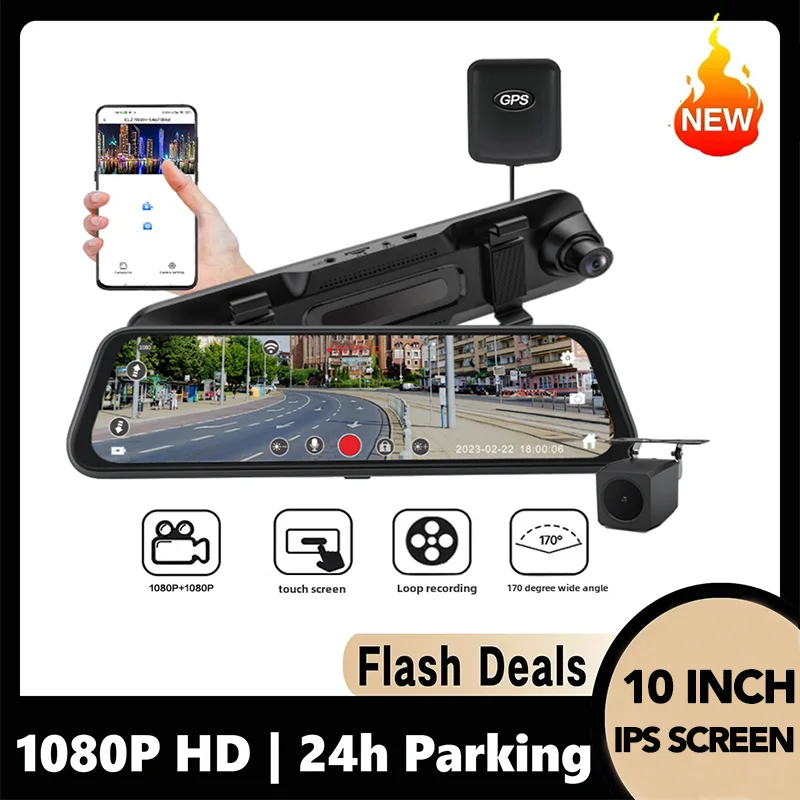 KKOREX عدسة مزدوجة 1080P + 1080P كاميرا الرؤية الخلفية 10 "IPS شاشة WDR 170 FOV كاميرا خلفية لتحديد المواقع مرآة مسجل السيارة تيار الوسائط جهاز تسجيل فيديو رقمي للسيارات #1