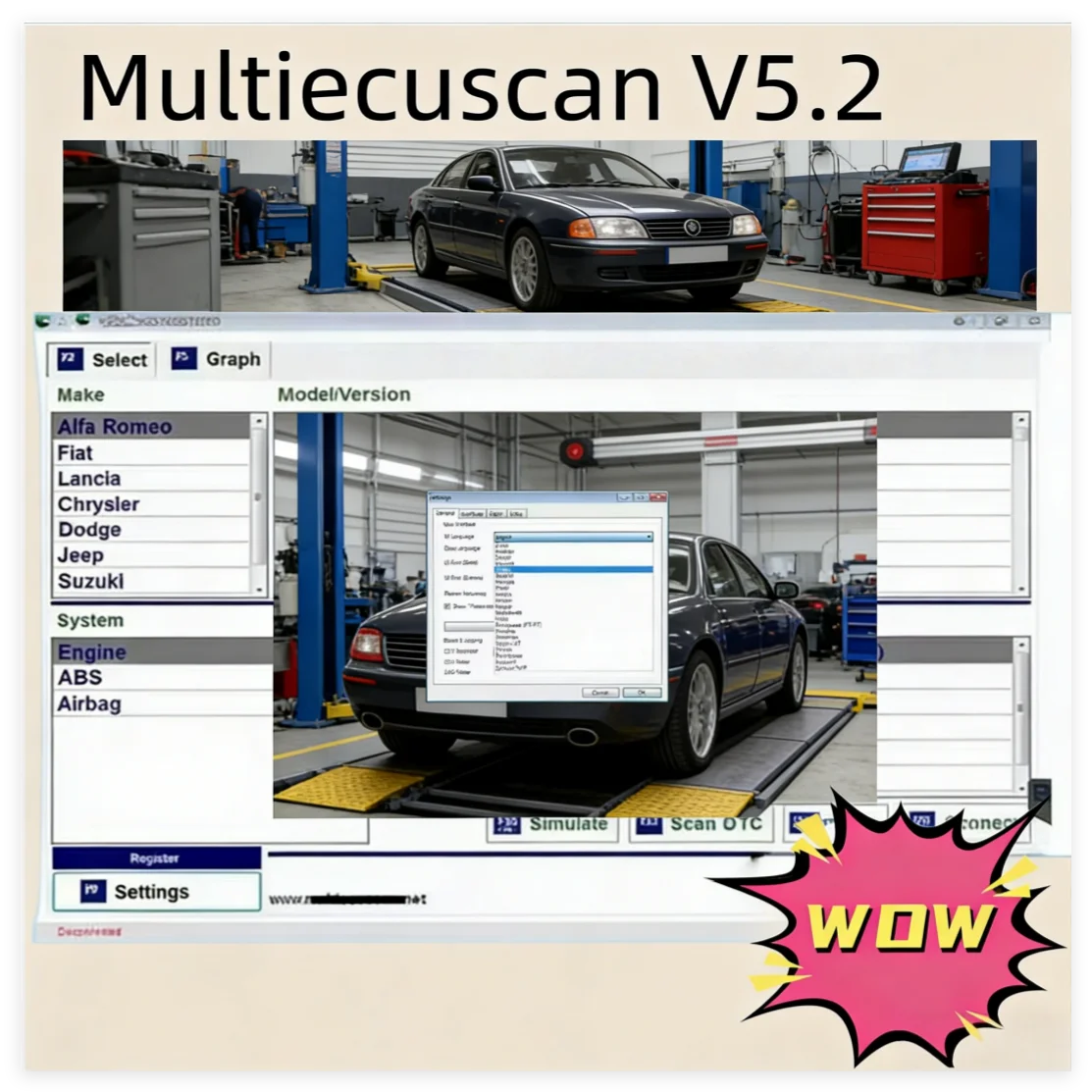 2026 Hot Sale Multiecuscan V5.2 Work with ELM327 for Fiat/Chrysler/Dodge/Jeep/Suzuki OBDII Scanner Software