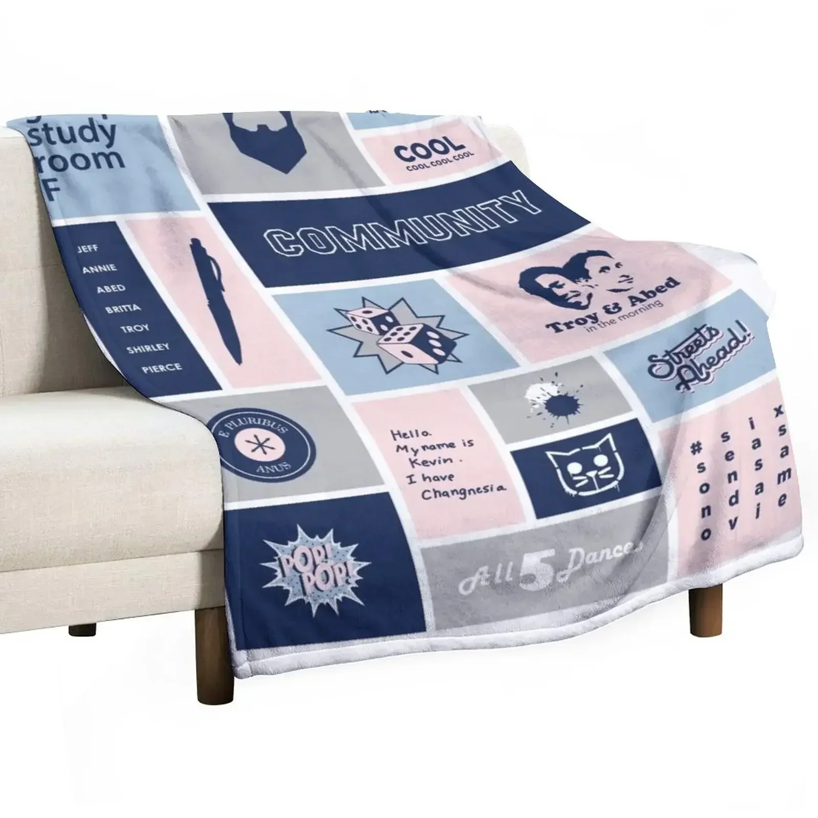 community collage gray / blue Throw Blanket wednesday Weighted Bed covers Large Soft Multi-Purpose Blankets