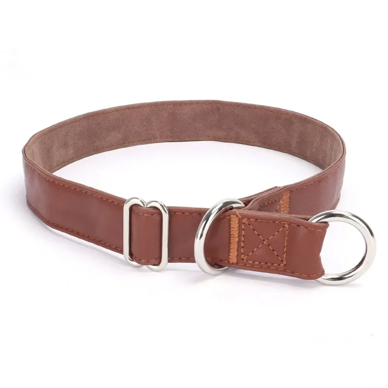 PU Leather Slip Dog Collar Super Soft Durable Strong Leather Dog Training Choke Chain Collars Suitable for Training Walking