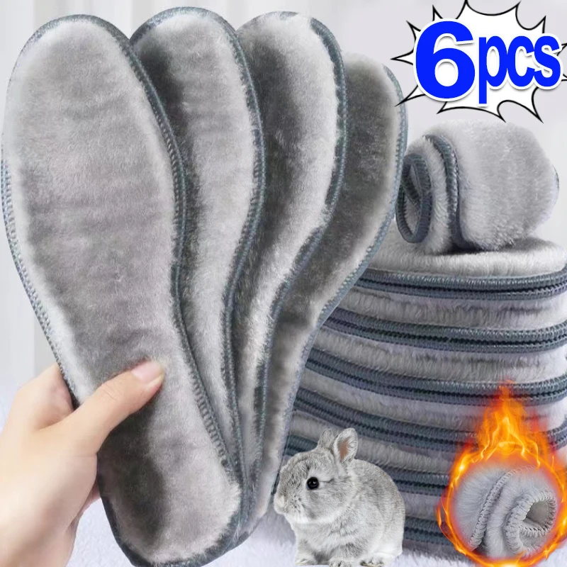 2/6pcs Thermal Felt Insoles Thicken Warm Heated Insoles Men Women Winter Shoes Breathable Snow Boots Imitation Rabbit Shoe Pads