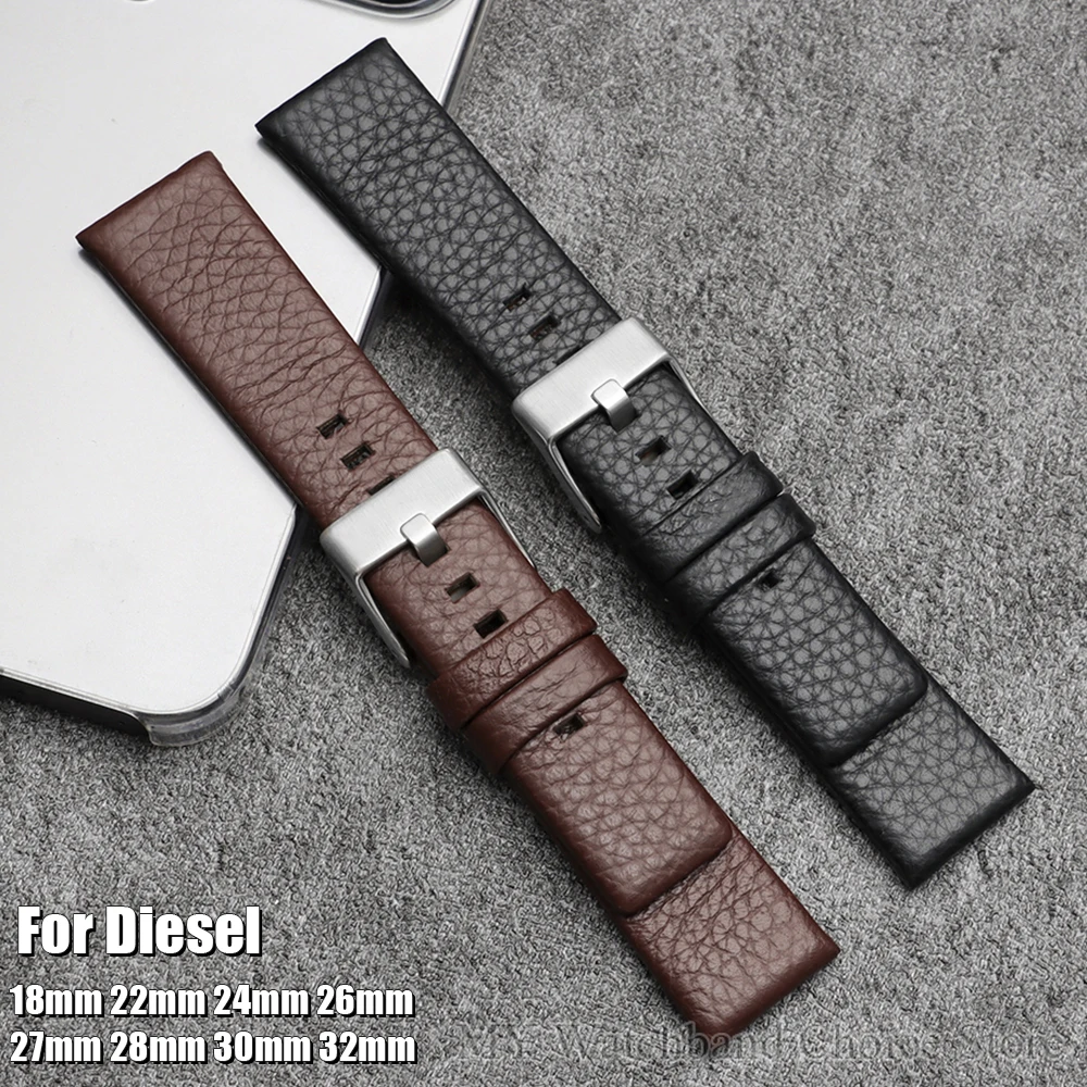 Leder-Uhrenarmbänder für Diesel Dz4290 Dz7395 Dz4344, wasserdichtes Rindsleder-Uhrenarmband, 18 mm, 22 mm, 24 mm, 26 mm, 27 mm, 28 mm, 30 mm, 32 mm