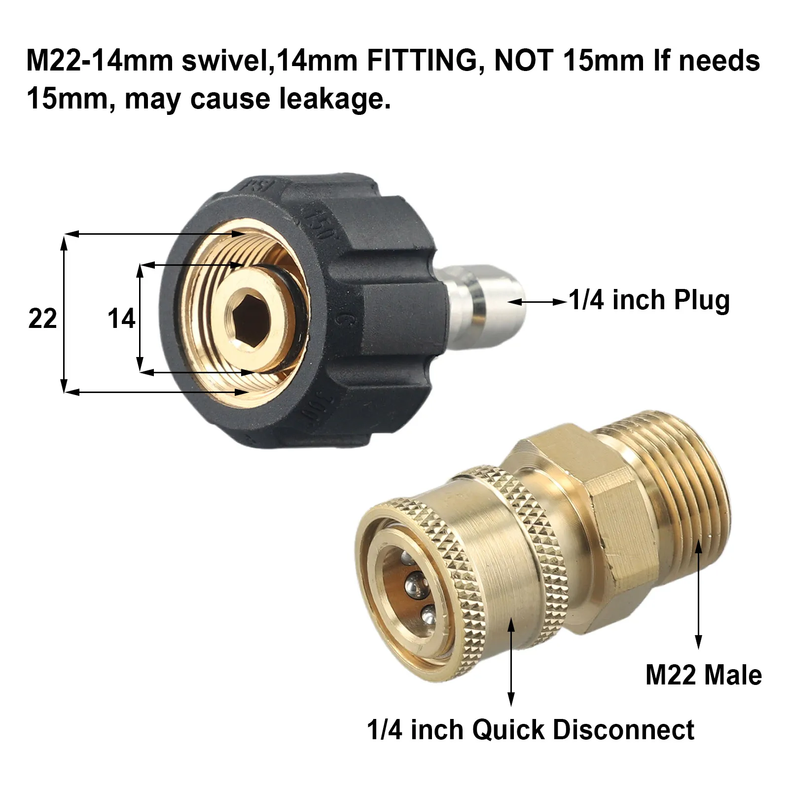 2 Pcs 커넥터 새로운 고품질 M22 14 Mm ~ 1/4 압력 와셔 압력 와셔 로드 우수한 성능
