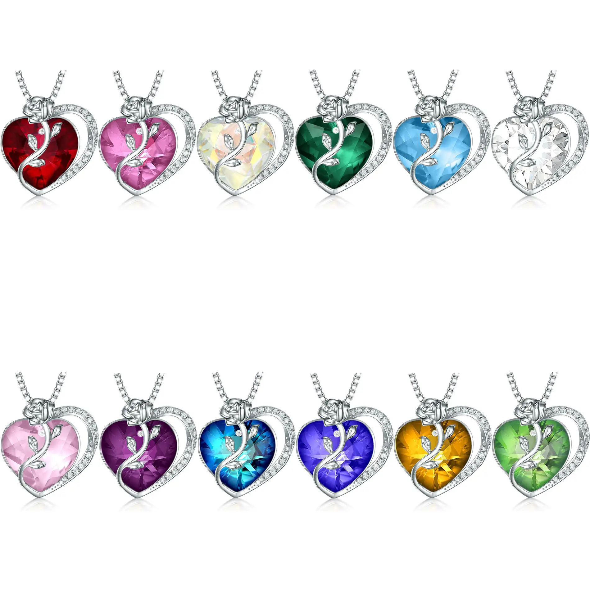 

Fashion 18K gold PT950 platinum S925 silver 7-layer electroplated gold heart-shaped necklace, colorful ruby pendant necklace