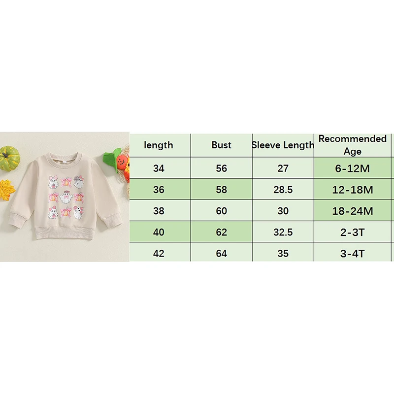 Sweat-shirt imprimé fantôme avec nœud PVD pour fille, pull à col rond, chemise à manches longues en Y, vêtements d'automne pour tout-petits, bébé, Halloween