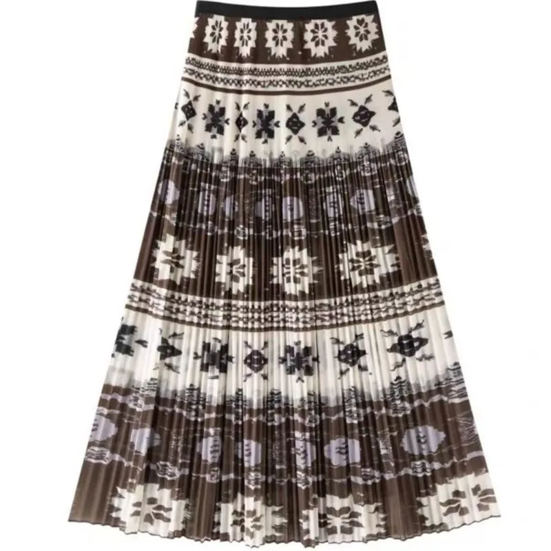 Miyake Pleated Printed Skirt Plisse Women 2026 Summer Niche Fold Jupe Slimming Age-Reducing Versatile Pleats A-Line Skirt