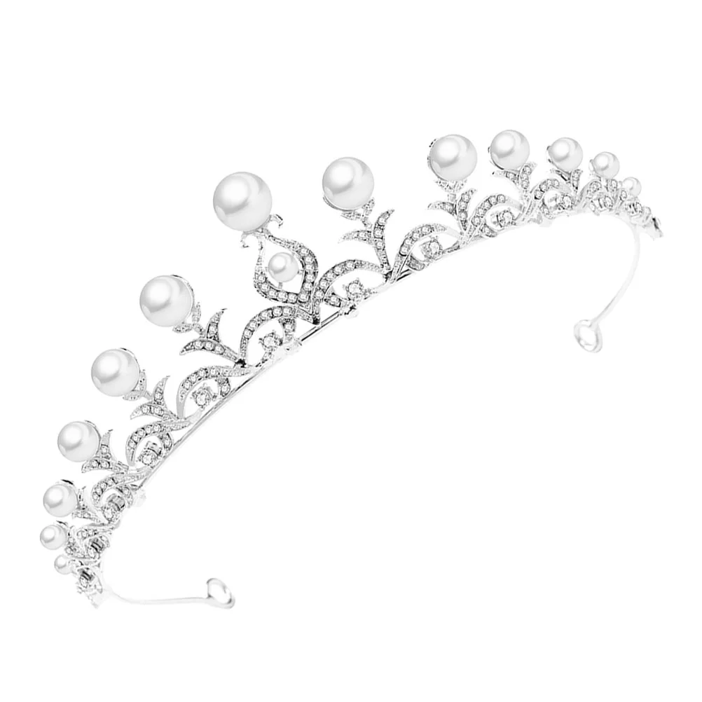 

Silver Tiaras for Women Pearl Crown Wedding Headgear Hair Accessories Bride Jewelry Bridal