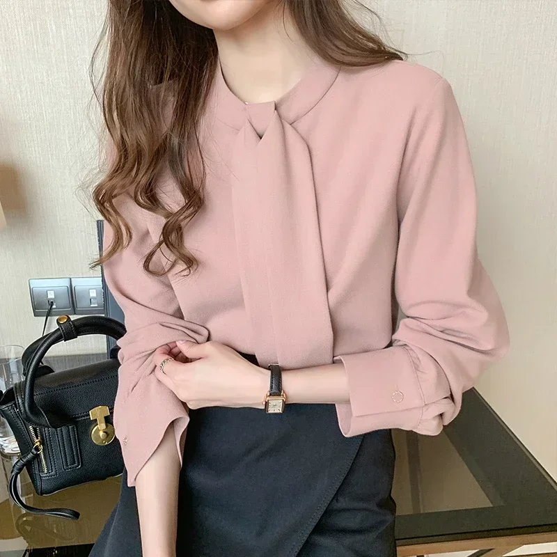 

Autumn Long Sleeve Chiffon Blouse Shirt Women Tops Blouse Women Blusas Mujer De Moda 2024 Stand Collar Blouse Women Shirts D525