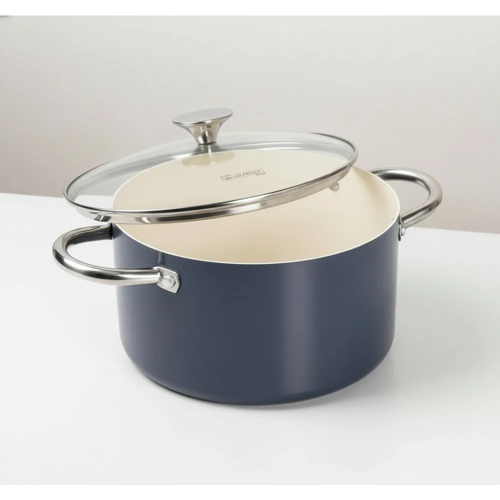 

Керамическая кастрюля с антипригарным покрытием 6QT со стеклянной крышкой, безопасная кастрюля для супа в духовке для семейной приготовления пищи