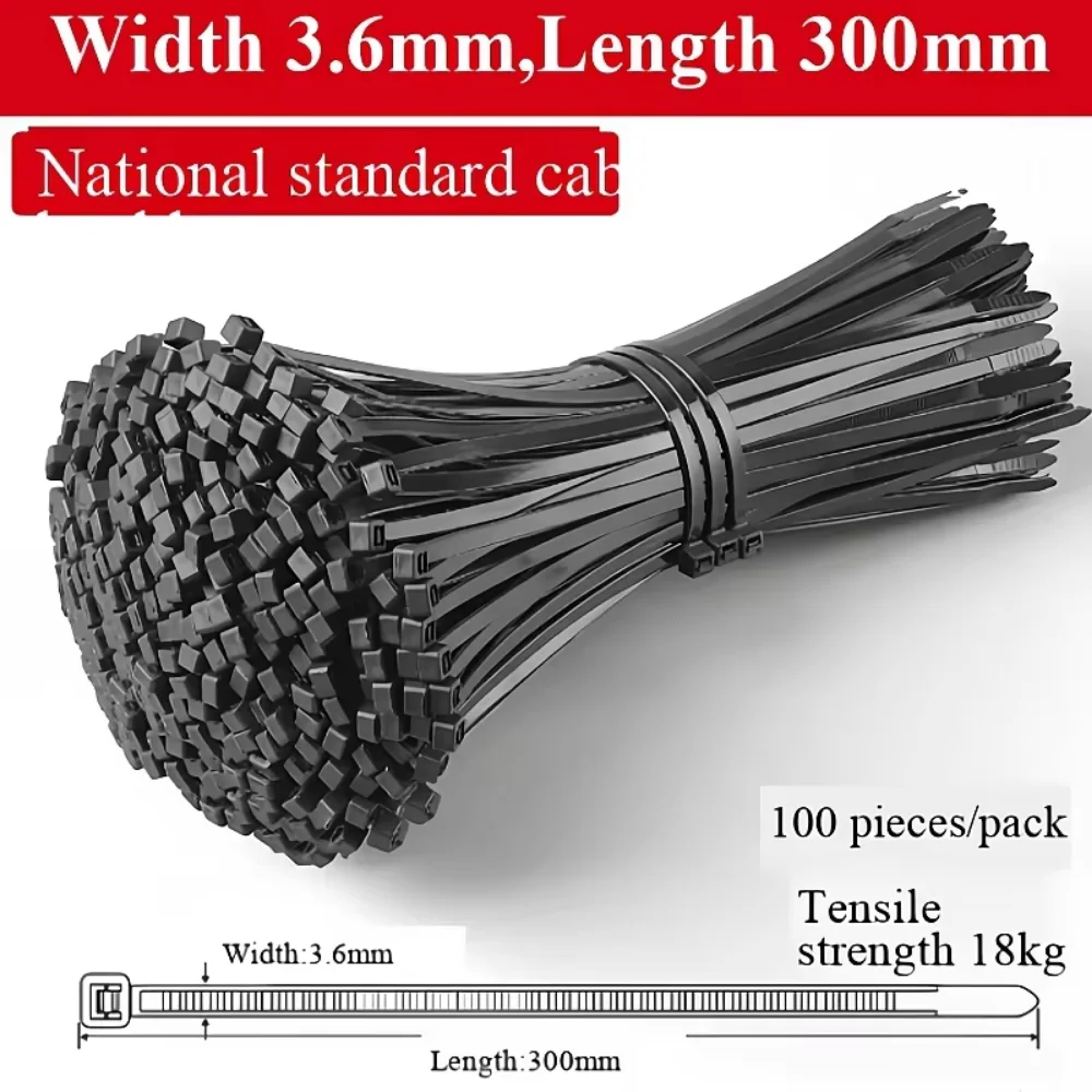100 Pieces Self-locking Plastic Nylon Tie Black Fastening Strap Cable-Tie-Set Cable Zip Tie Fastening Ring Zip Wraps Strap Tie