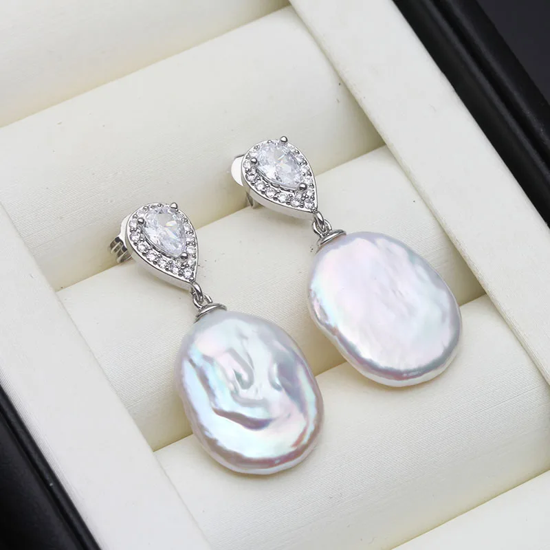 

Real Beautiful Big Natural Baroque Pearl Earrings Women,925 Silver Freshwater Pearl Drop Earring Wife Mothers Summer Gift White