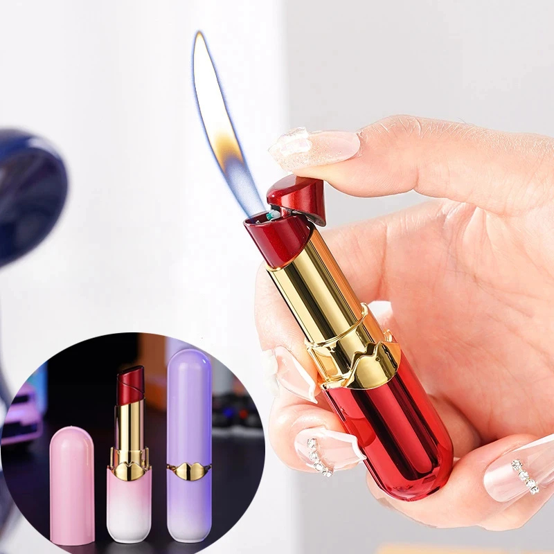 

New Gradient Lipstick Lighter Open Flame Inflatable Butane Mini Portable Lighter Personalized Cigarette Accessories Women's Gift