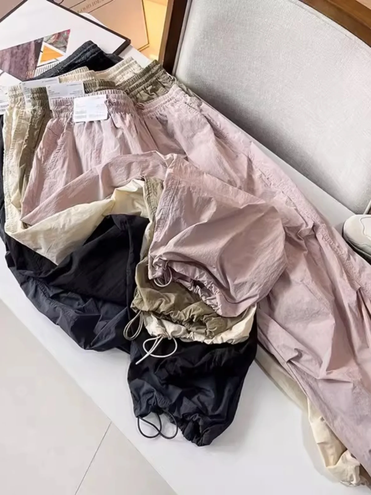 

Женские брюки-карго свободного кроя с высокой талией в корейском стиле, летние модные повседневные брюки, широкие брюки, новинка весна-лето