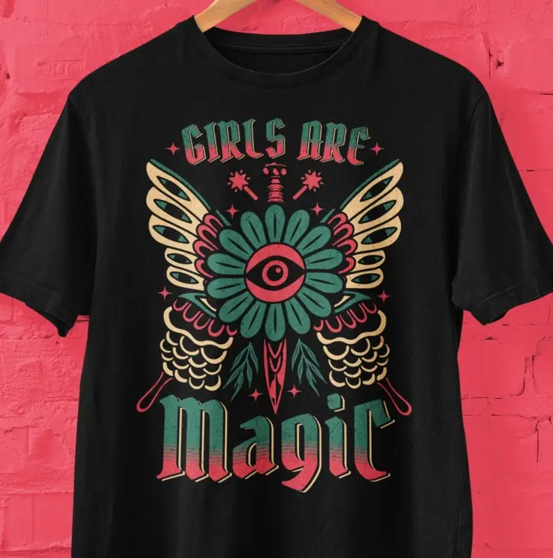 

Traditional Tattoo Style T Shirt, Girls Are Magic Tee, Aesthetic Tattoo Shirt