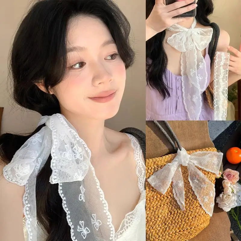 2025 nueva moda coreana cinta de encaje blanco bufanda para el cabello para mujeres dulce chica gargantilla diademas de Lolita accesorios para el cabello regalos para estudiantes