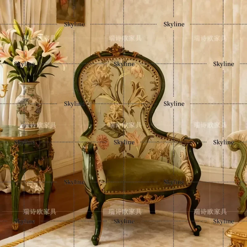 for American Classical Flannel Painted Green Tiger Chair All Solid Wood Single Retro Art Leisure Sofa Chair