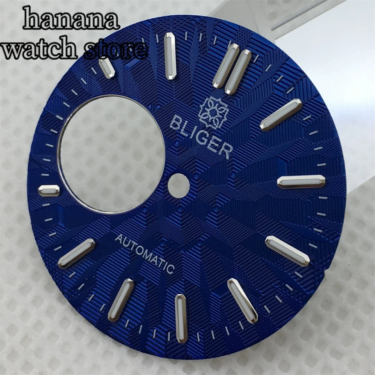 BLIGER 28.9mm Blue green White Black hollow dial with NH38 automatic movement green glow-in-the-dark mark watch replacementparts