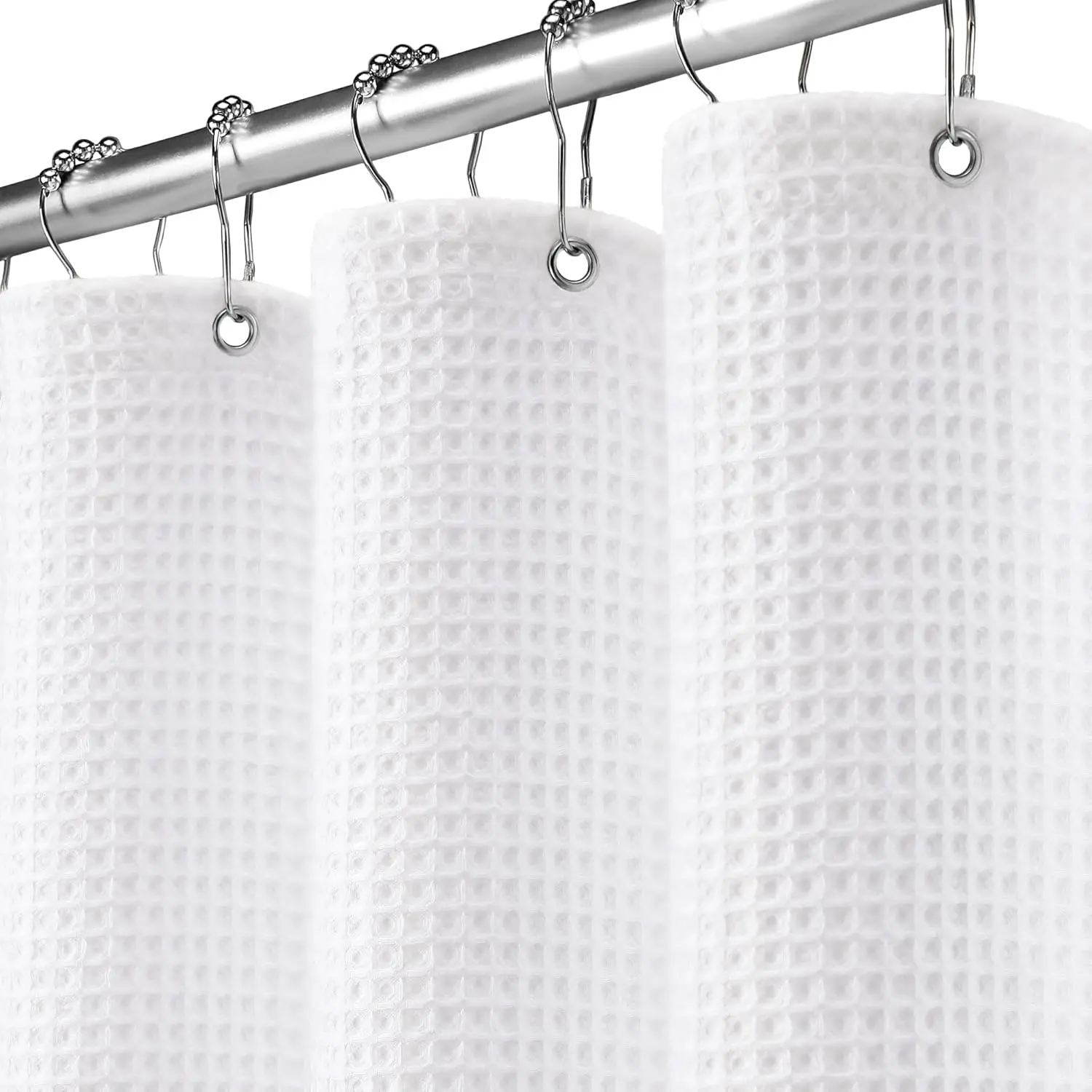 

White Cotton Waffle Weave Shower Curtain, Heavyweight and Washable, 72x72 Inches for Bathroom