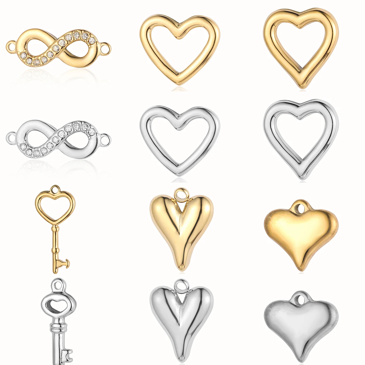 

3Pcs/Lot Stainless Steel Love Heart Charms Key Pendants For DIY Making Bracelet Necklace Jewelry