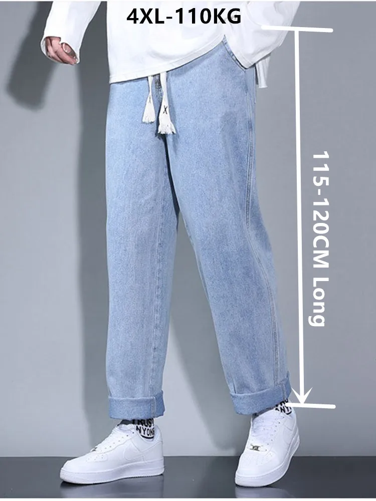 

190CM Tall Students Jeans Thick Extra Long Fashion 110KG Loose Wide Legs Straight Pants 3XL 4XL Young People Denim Trousers