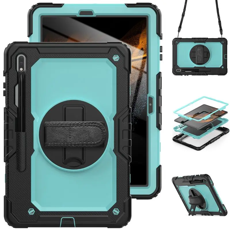 

For Samsung S8+ S8Plus 12.4in S7plus 12.4 Case Shockproof Stand Tablet Cover iPad Air 4 5 10.9 10th Gen Cases+PET Screen+Strap