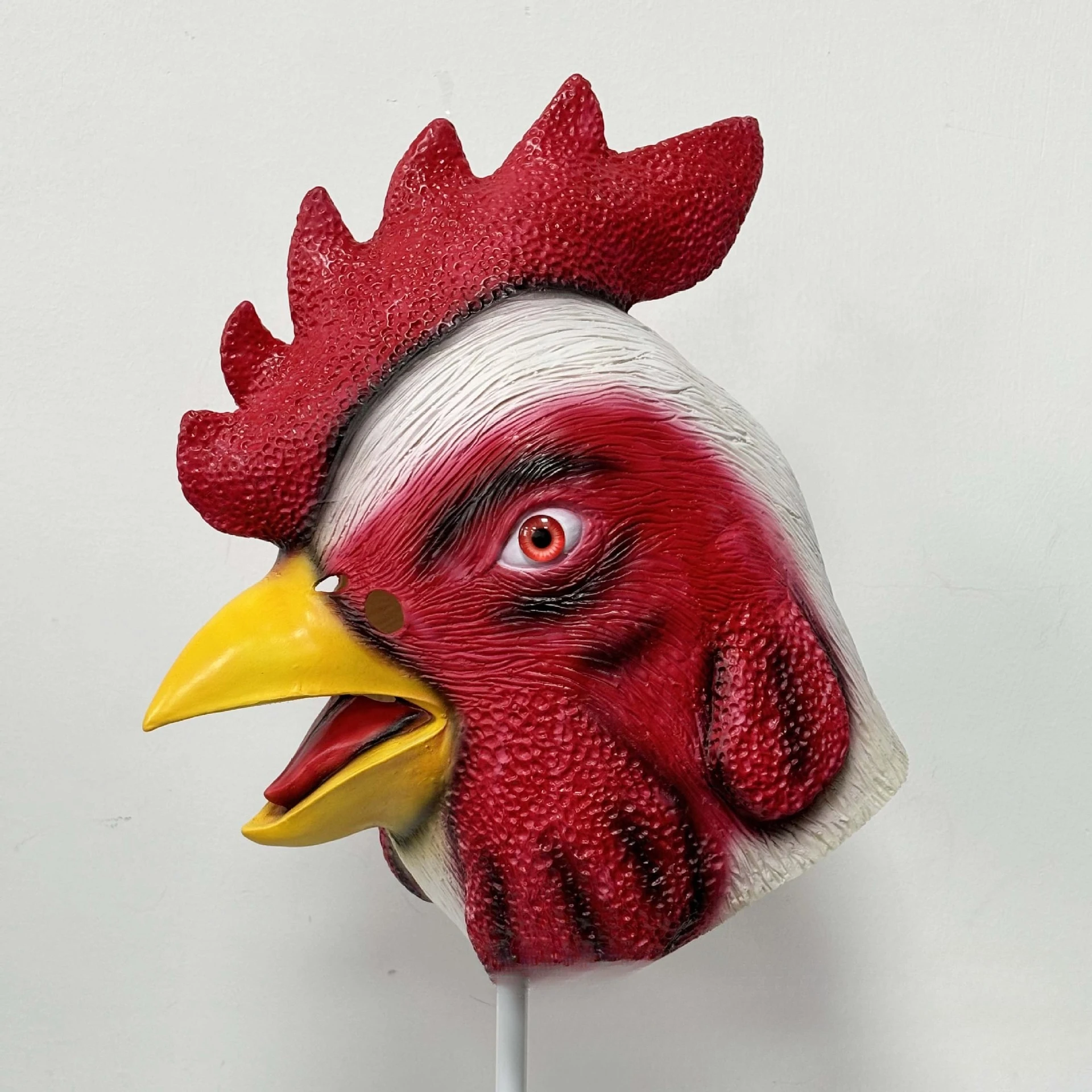 

Бело-красная плюшевая маска петуха из латекса, необычная маска в виде головы животного, реквизит для Хэллоуина, маскарада, косплея, карнавальных вечеринок