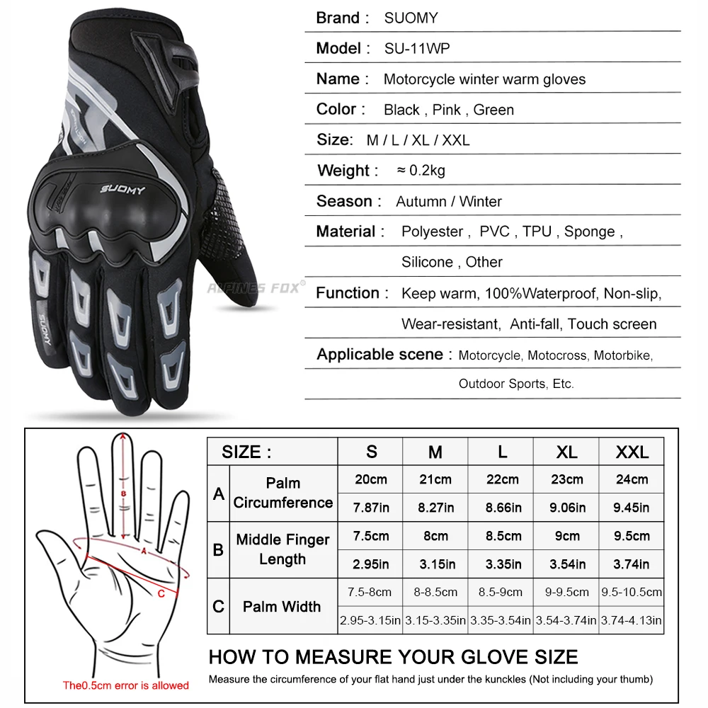 SUOMY Lady Pink Motorcycle Winter Gloves Women Teens Girls Waterproof Windproof Warm Motorbike Glove Motorcross Luvas Female XS