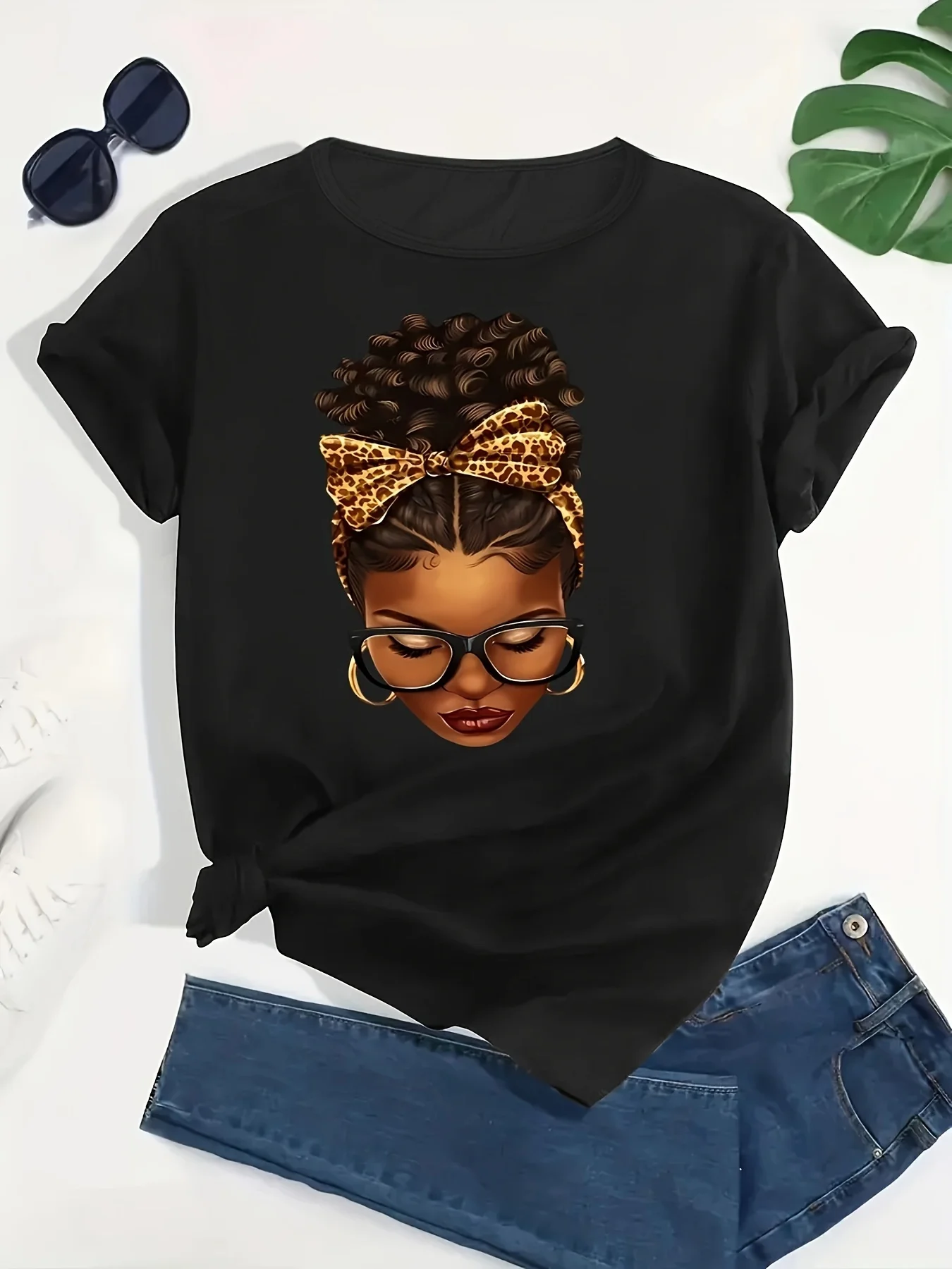 Women's Printed T-Shirt - Casual Fitness, Crew Neck, Short Sleeve - Suitable for Casual Daily Wear, Outdoor Activities, Spring and Summer Sports