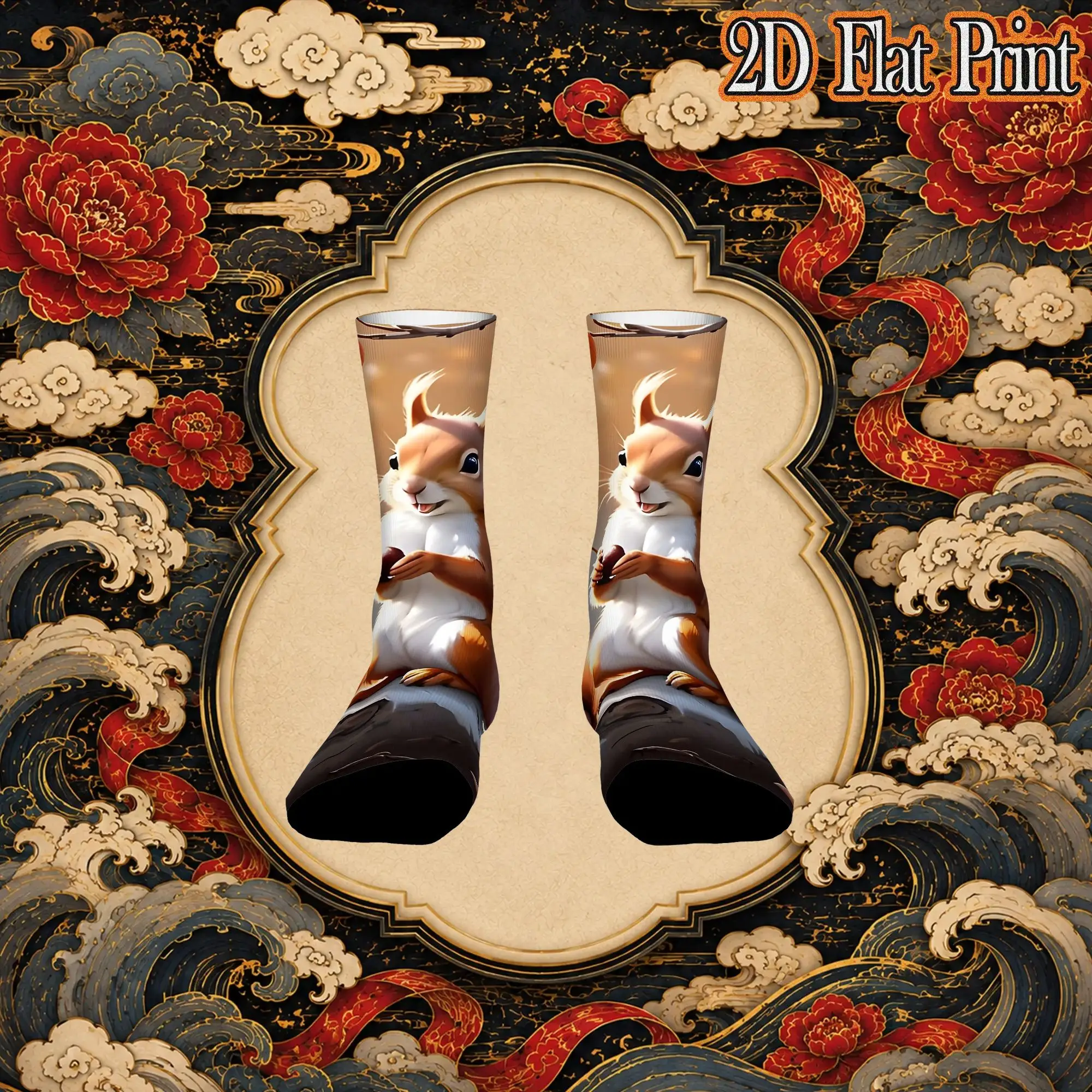 Two Fluffy Squirrels Apron Retro  Street Style Novelty Casual Crew Creative Sock Sports Socks