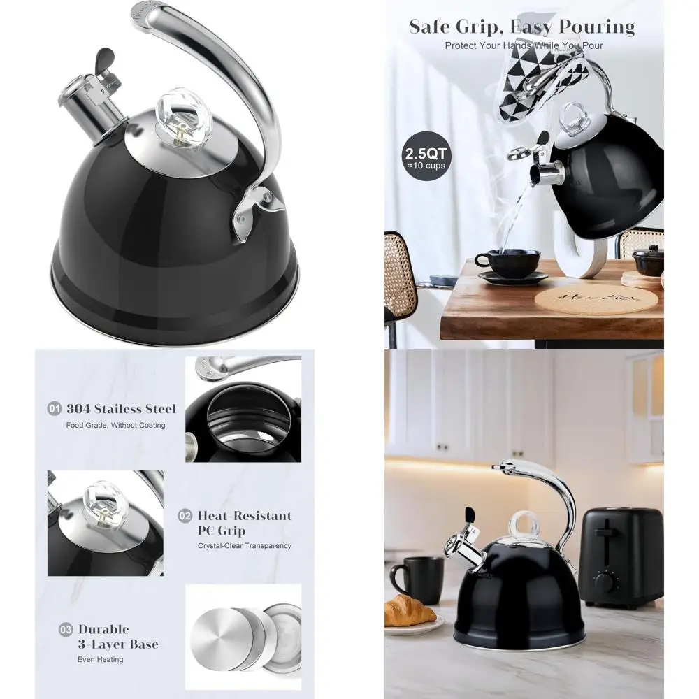 

Чайник из нержавеющей стали со свистком, 2,5 литра, 3-слойное основание, эргономичная ручка, в комплект входит держатель для кастрюли, уникальный дизайн для использования на плите